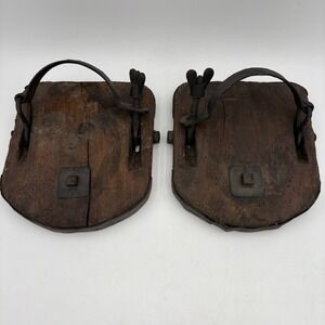 Antique Wooden‎ Horse Oxen Shoes Pair w/ Iron Hardware Primitive Farm Yoke Clogs